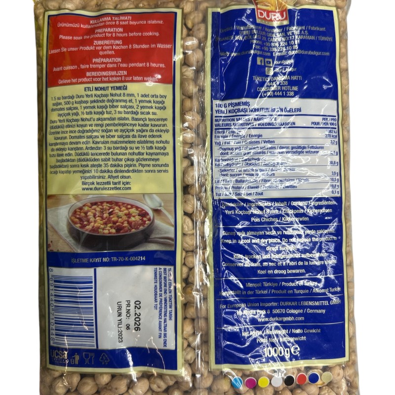 Duru Kocbasi Nohut (Chickpeas) 8 Mm 1 Kg