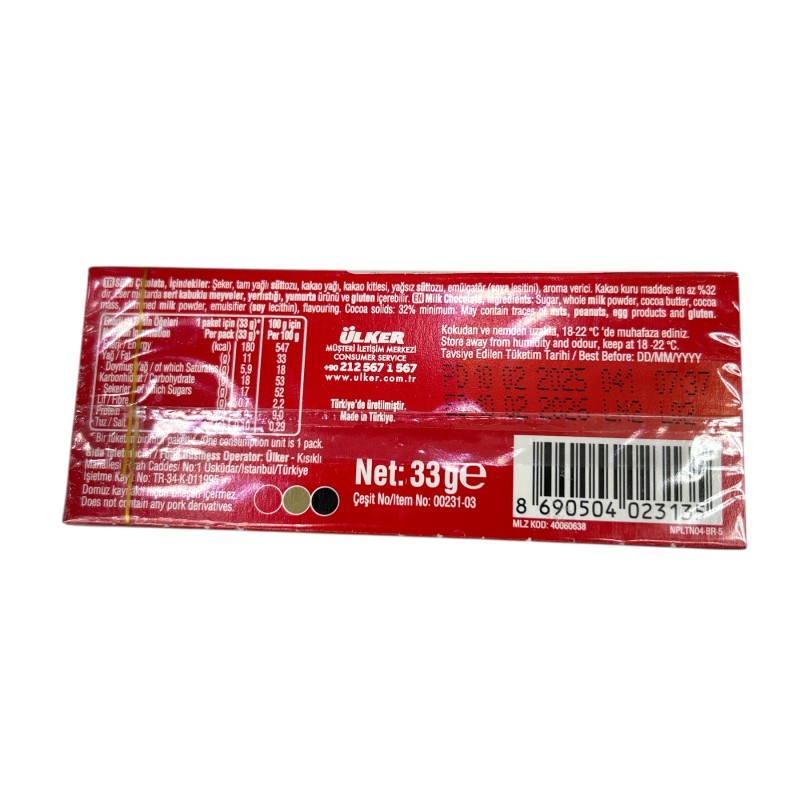 Ulker Napoliten Milk Chocolate (Sutlu Cikolata) 33 Gr
