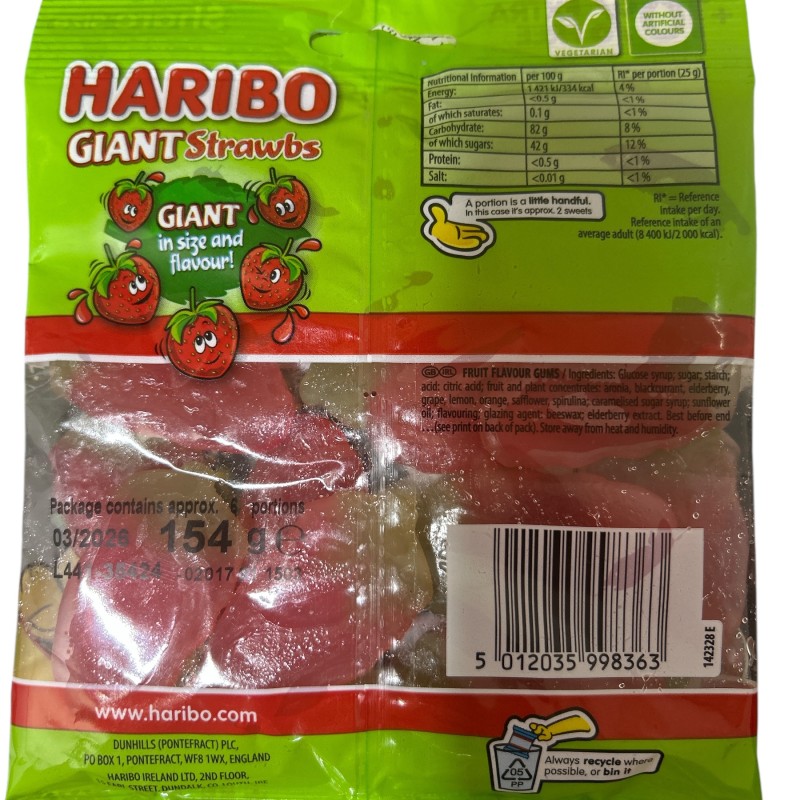 Haribo Giant Strawbs  (V) 154g