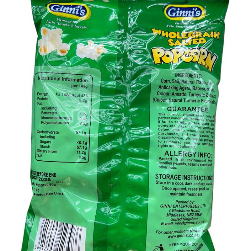 Ginni’s Salted Popcorn 80g